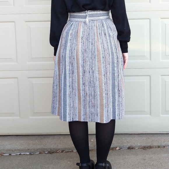 HIGH WAISTED SKIRT 1970's inverted pleat S - Picture 9 of 11